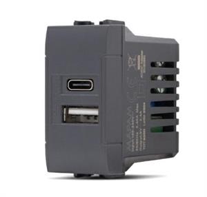 DOPPIA PRESA NERA USB-A USB-C SERIE T1 TOT ELECTRIC 833N
